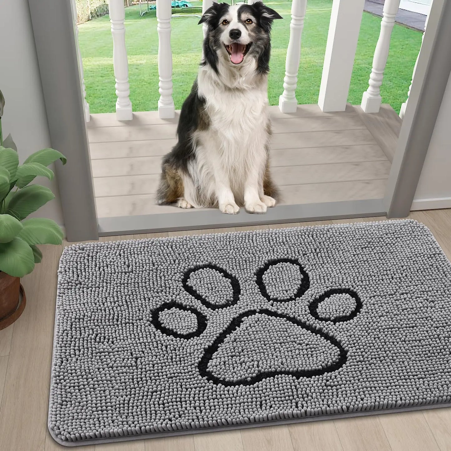 Zerbino Ciniglia Ultra Assorbente Design Zampe Lavabili Antiscivolo Asciugatura Rapida Porta Cane Fangosi