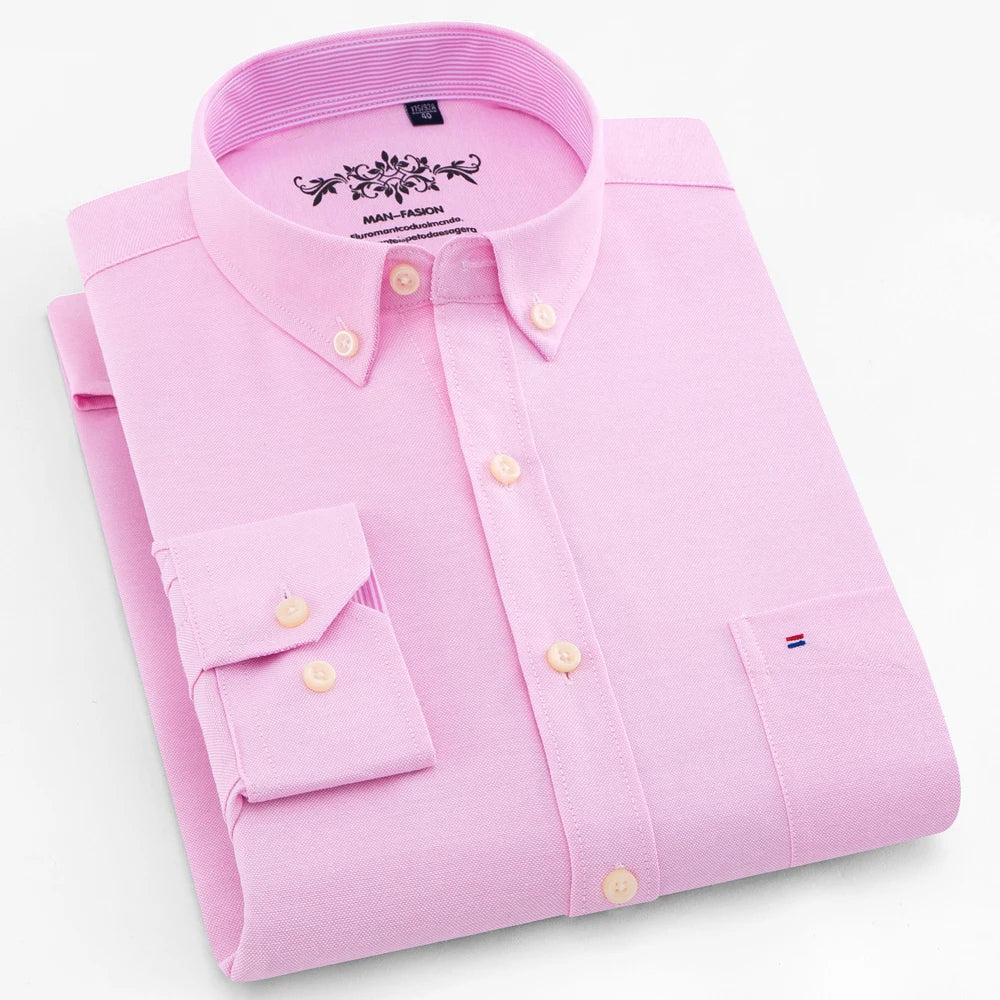 Camicia Uomo Solida Elegante Misto Cotone Traspirante Maniche Lunghe Formale Con Bottoni Vestibilità Regolare Risvolto