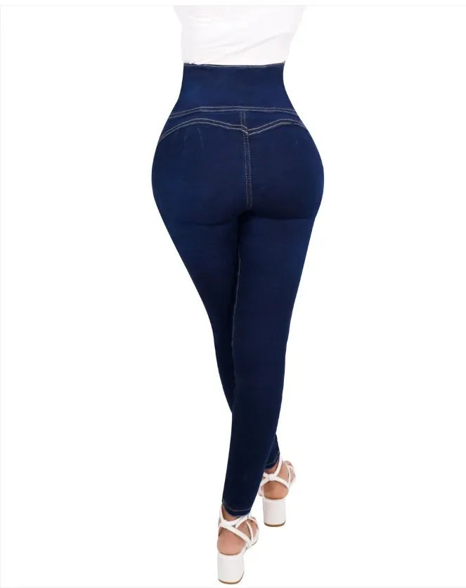 Jeans Elasticizzati A Gamba Sottile Denim Skinny Vita Alta Da Donna Pantaloni Oversize Che Modellano I Glutei