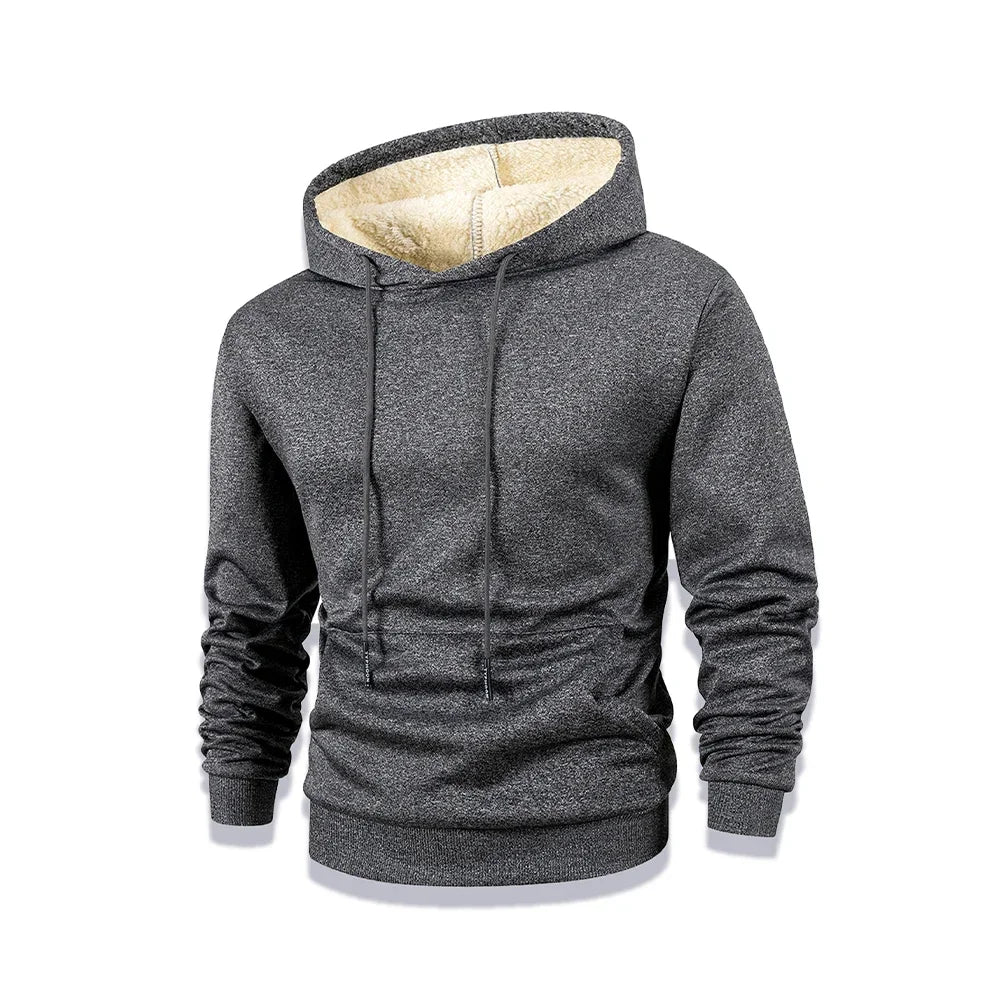 Uomo Felpa Termica Inverno Con Cappuccio Foderata In Pile Caldo Spesso Girocollo Solido Top Abbigliamento Streetwear