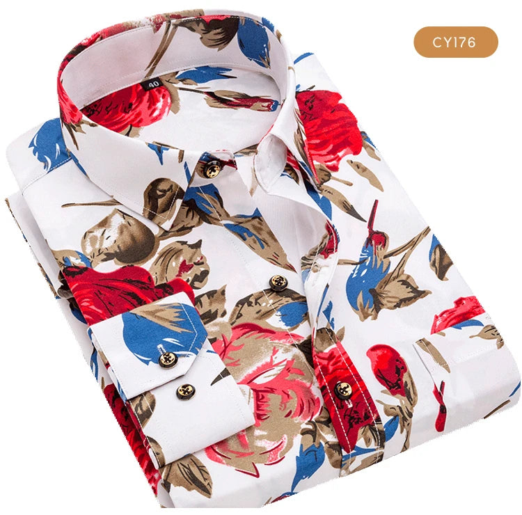 Camicia Da Uomo Maniche Lunghe Stampa Color Block Elasticizzata Con Bottoni Per Vacanze Estive In Spiaggia