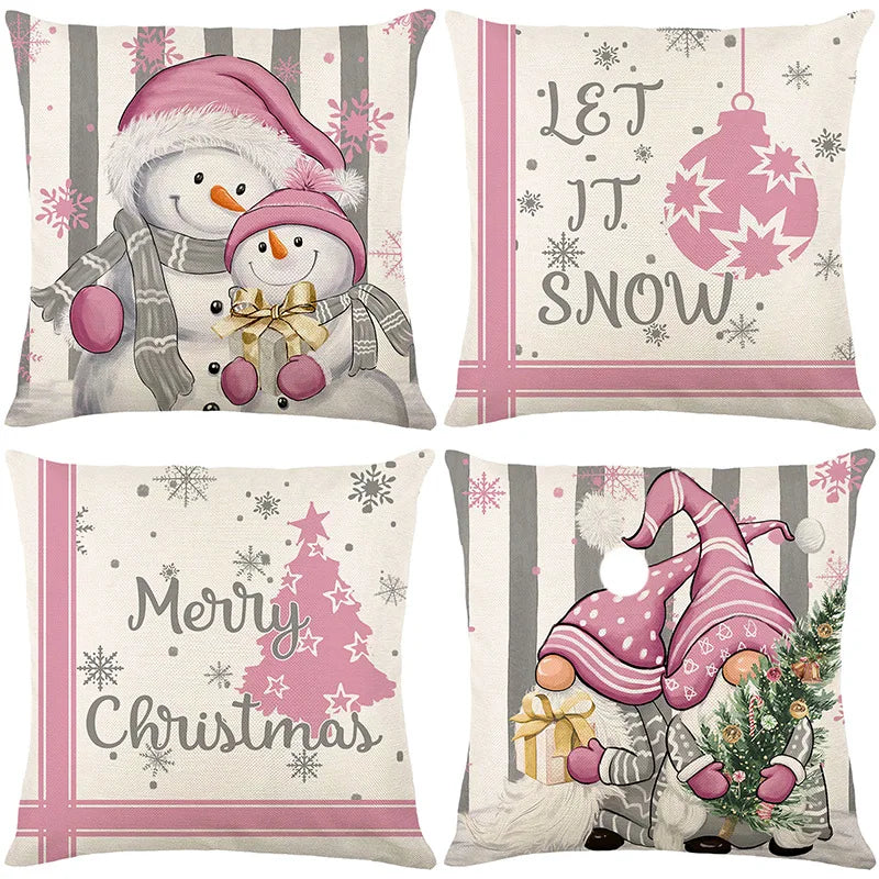 Federa Per Cuscino Natalizio 45x45 Cm In Lino Con Pupazzo Di Neve Per Divano Decorazione Natalizia Sobria Edizione 2024