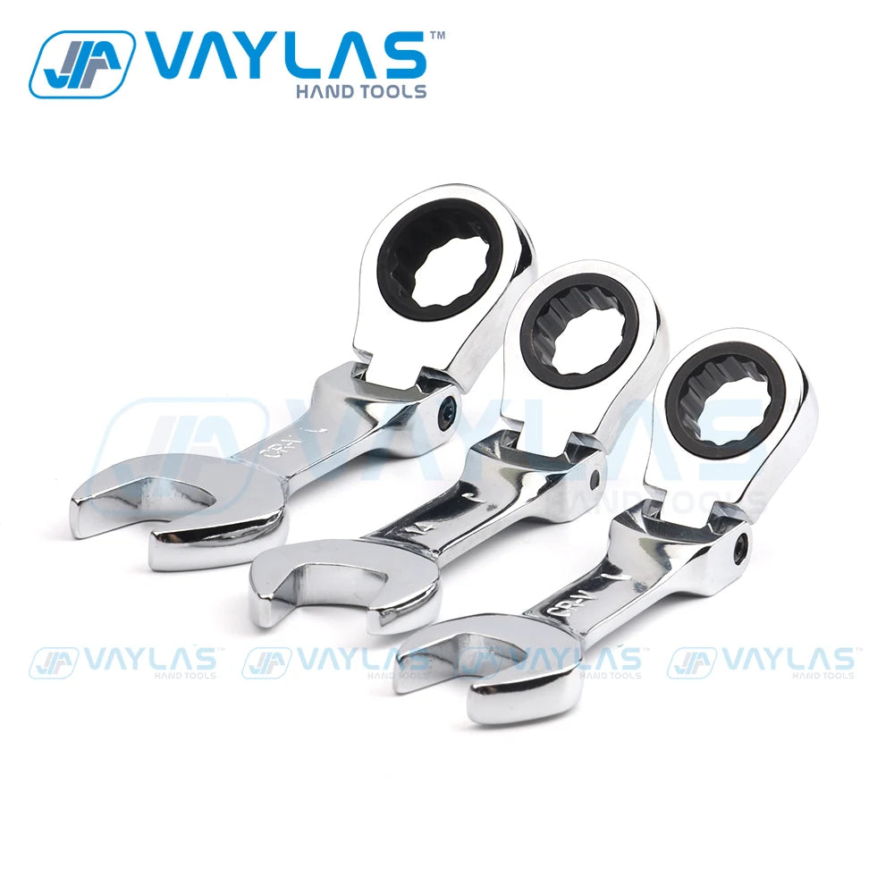 1pc 6-19mm Mini Chiave a cricchetto Strumento Chiave ultra-corta Chiave a cricchetto fissa con testa flessibile Chiave combinata tozza 72T CR-V Acciaio