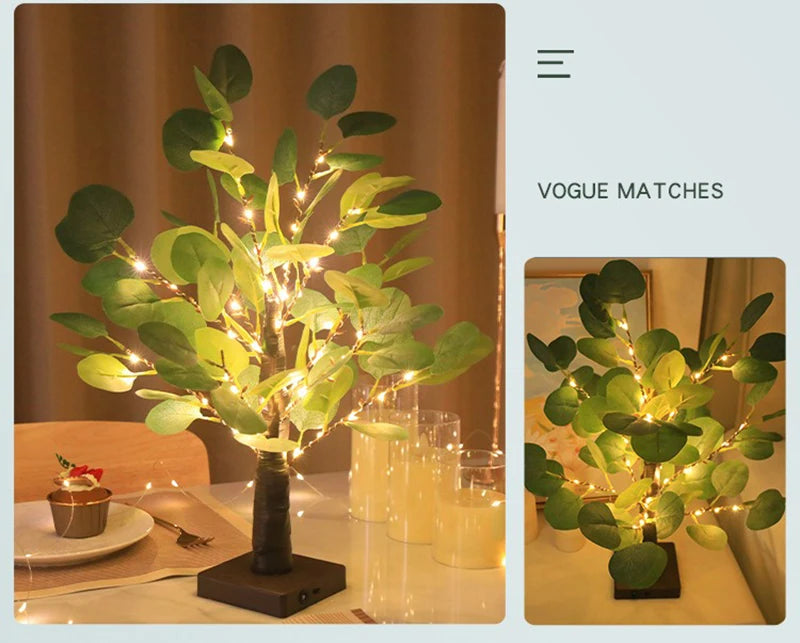 Lampada Da Tavolo A LED Per Albero Eucalipto Artificiale 55 Cm Con USB Per Camera Da Letto Decorazione Scrivania