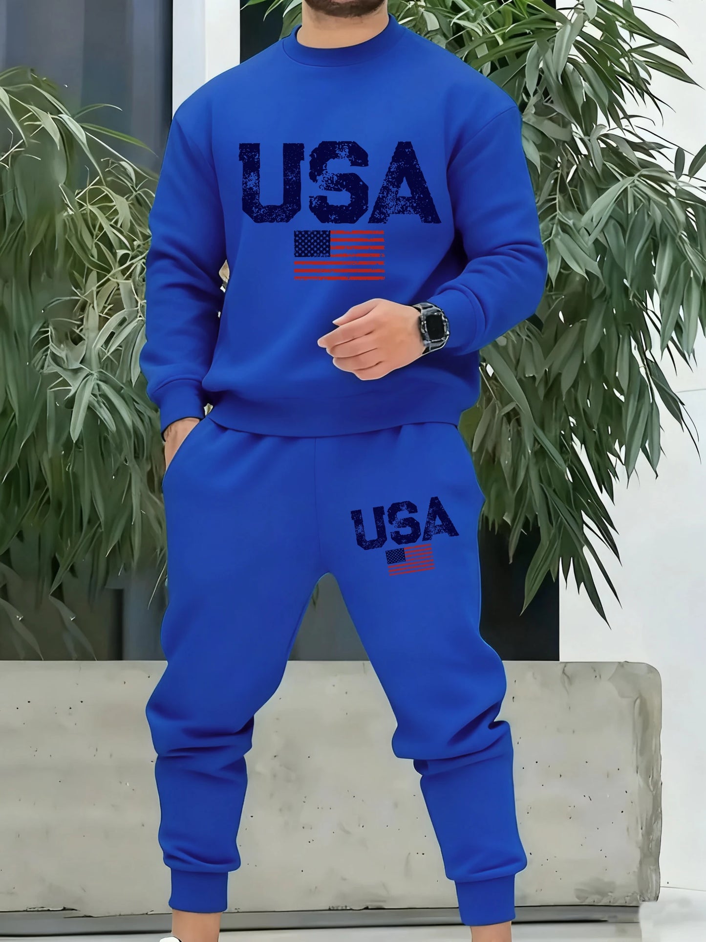 Tuta Retro Da Uomo Con Bandiera Americana Abiti Casuali In Pile Con Tasche Pantaloni Comodi Caldi E Alla Moda