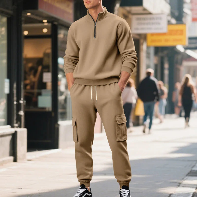 Pantaloni Sportivi Tascabili In Tinta Unita Da Uomo Con Cerniera Calda In Velluto Casual Da Uomo Americano
