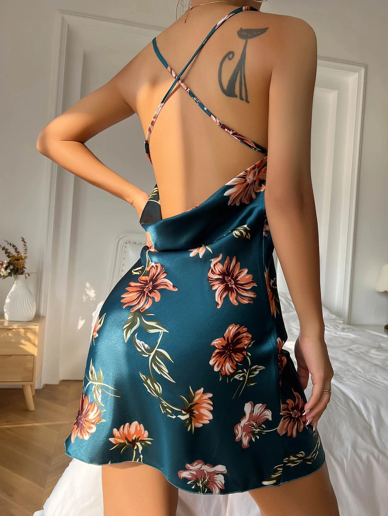 Abito Sottoveste Estivo Midi Traspirante Per Donne Con Spalline Sottili E Spacco Retro Effetto Seta Ghiaccio