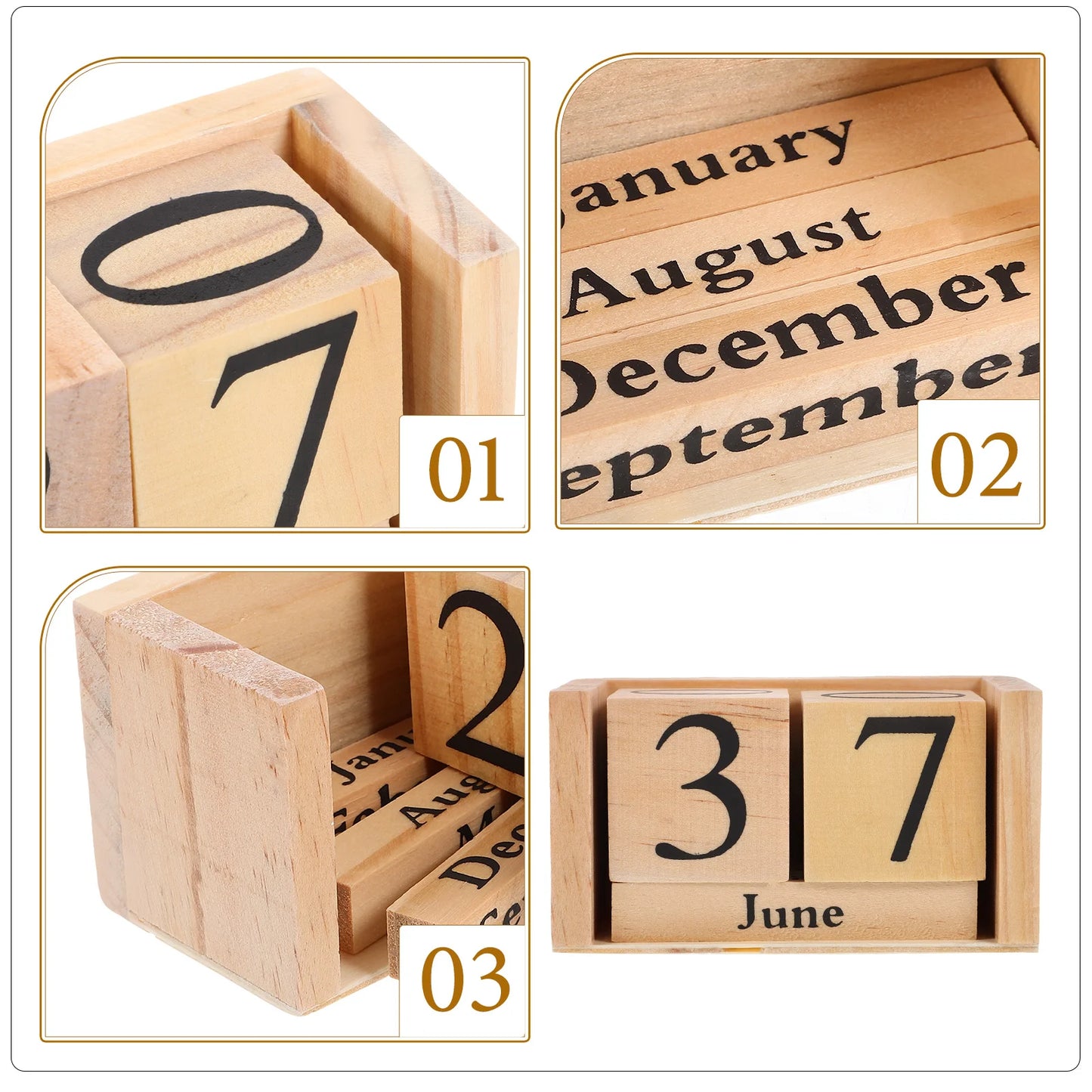 Calendario Da Tavolo 2025 In Blocco Di Legno Perpetuo Decorativo Elegante Per Uso Domestico