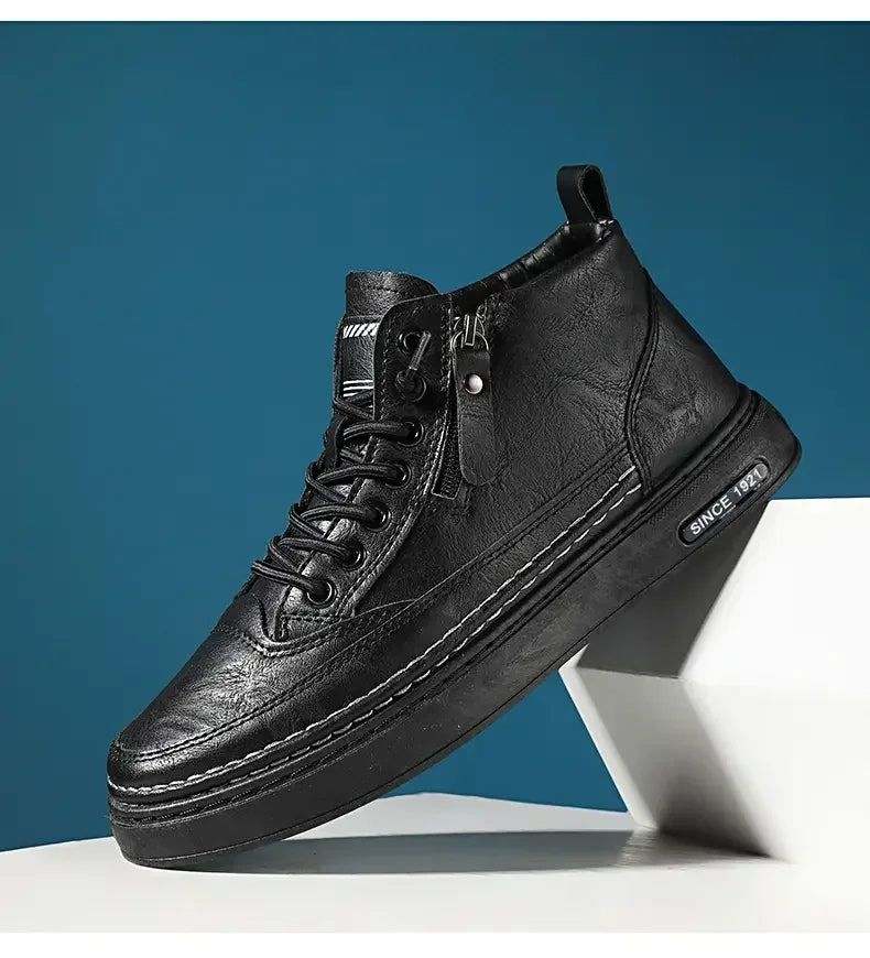 Stivali Da Uomo In Pelle Invernali Alti Scarpe Moda Stivaletto Casual Da Lavoro All Aperto Sneakers Maschili Novità