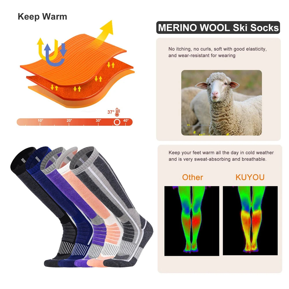 Calzini Termici In Lana Merino Unisex Lunghi A Compressione Per Sci Escursionismo Snowboard Trekking