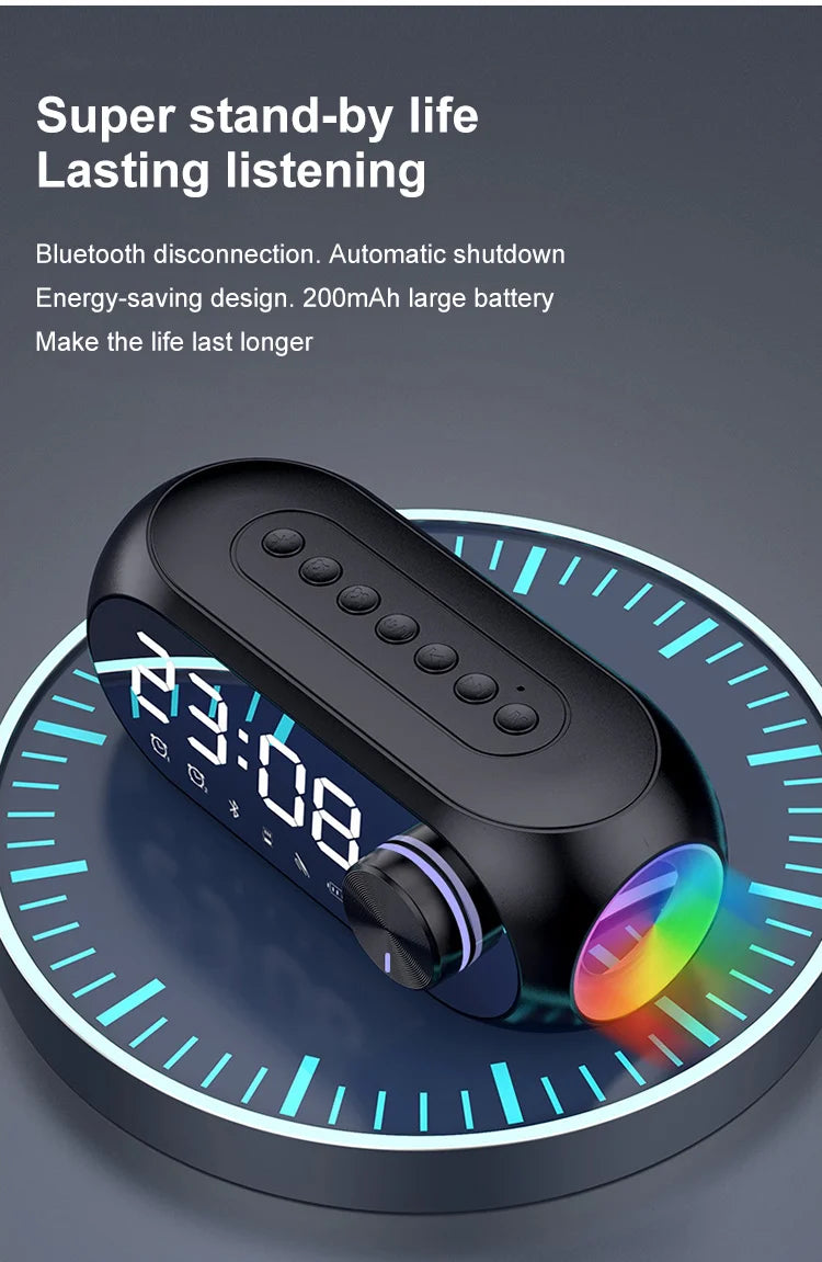 Sveglia Radio FM Con Altoparlante Bluetooth Subwoofer Portatile Con Lampada Integrata E Suono Wireless