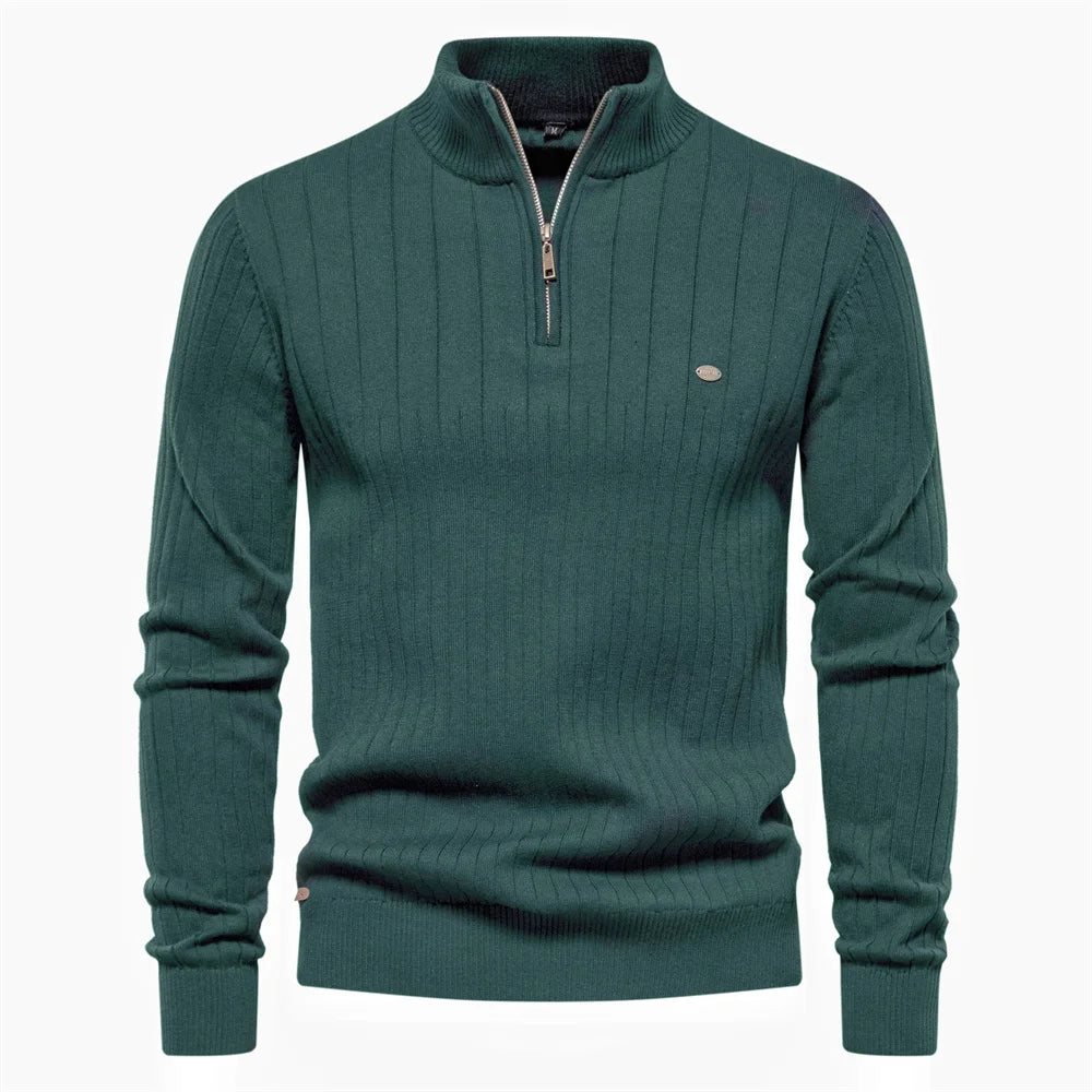 Maglione Uomo Cotone Con Cerniera Autunno Inverno Colletto Coreano Alta Qualità Caldo