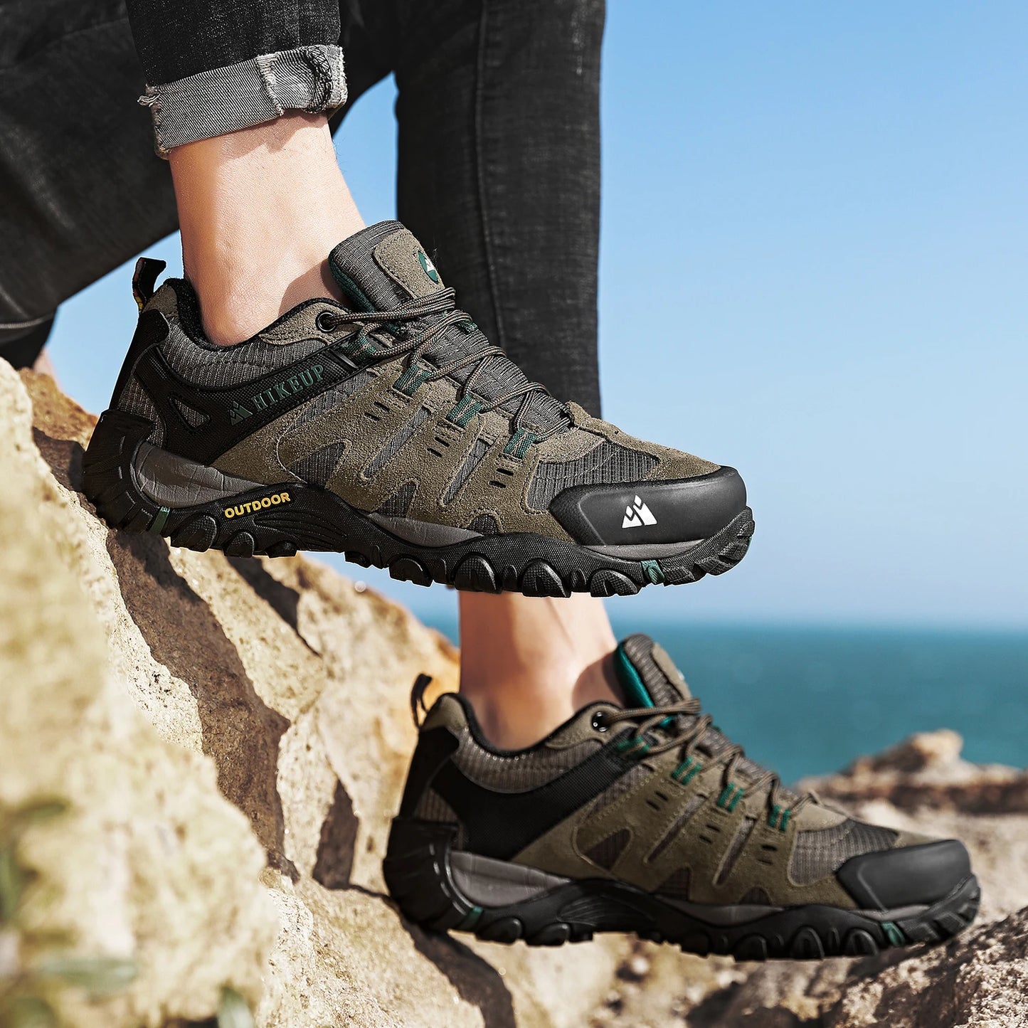 HIKEUP Scarpe Da Trekking Da Uomo In Pelle Scamosciata Impermeabili Traspiranti Esterno Resistente All Usura