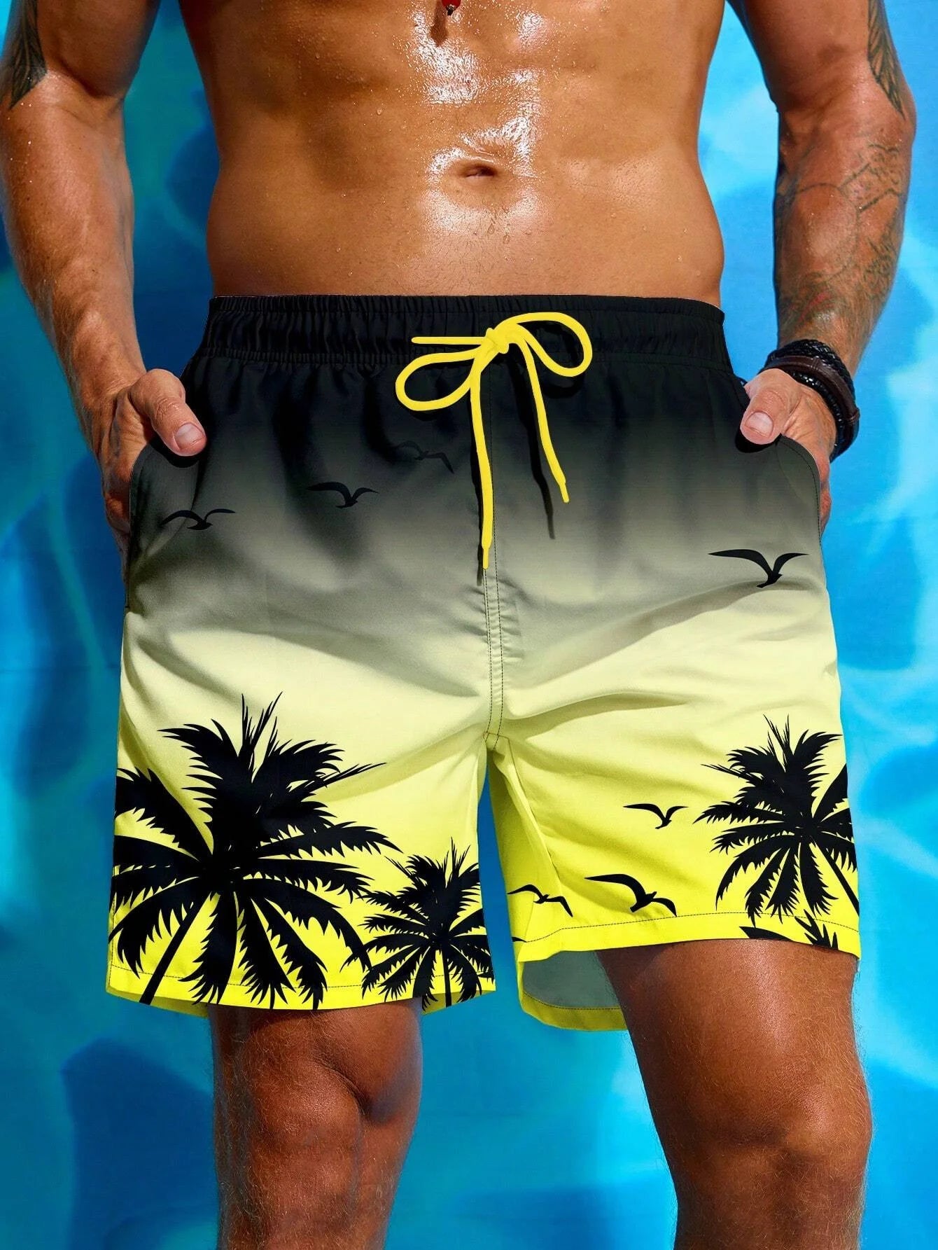 Pantaloncini Da Surf Con Coulisse In Vita E Stampa Di Palme Per Uomo Estate Traspiranti Pantaloncini Da Bagno Stampa 3D