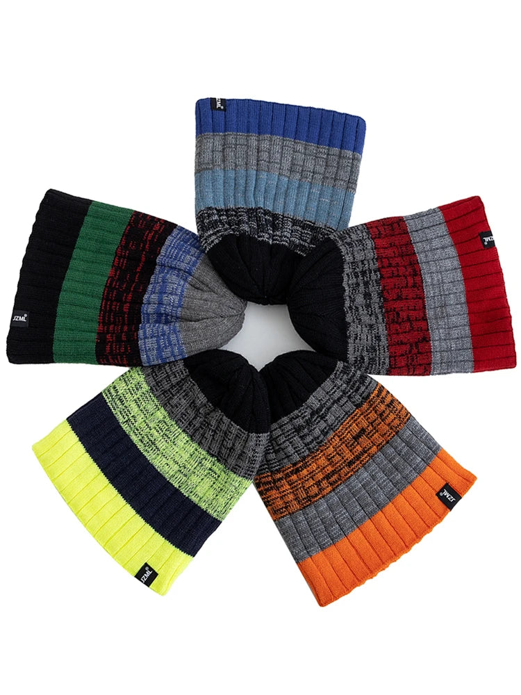 Cappello Cuffia Unisex Con Etichetta JZML Berretto Casual A Strisce Colorate Lavorato A Maglia Invernale