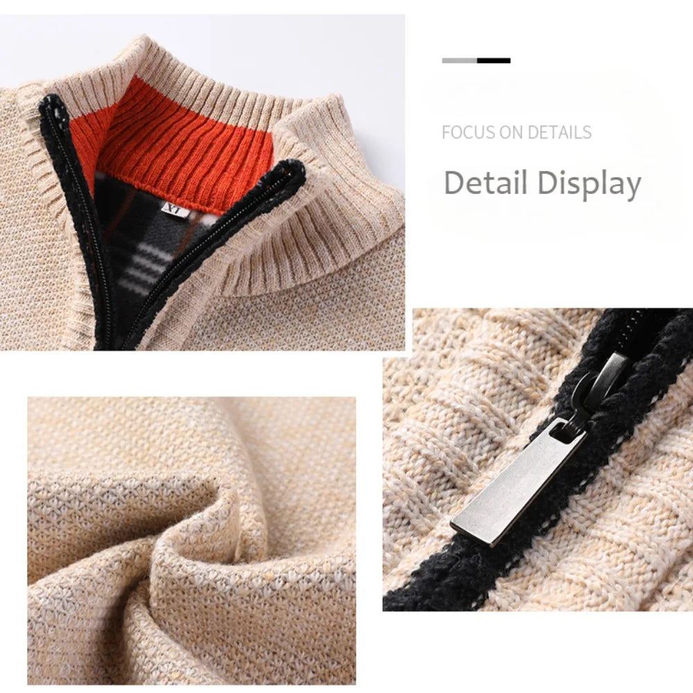 Maglione Lavorato A Maglia Con Colletto Rialzato Da Uomo Autunno Inverno Cardigan Slim In Tinta Unita Coreana