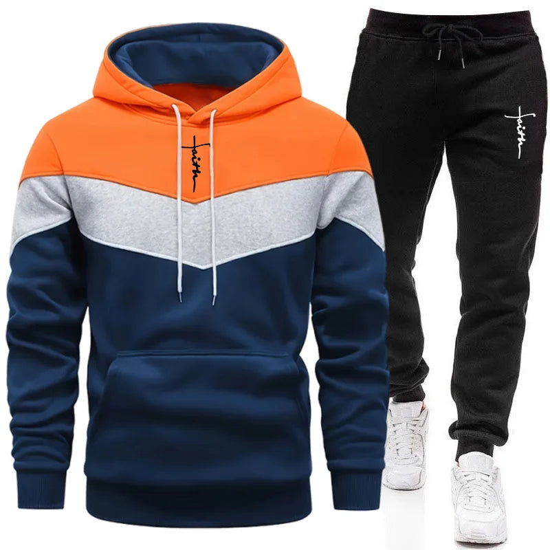 Completo Tuta Da Uomo Felpa Con Cappuccio Tricolore Autunno Inverno Moda Casual Comfort Alta Qualità Pantaloni Abbinati