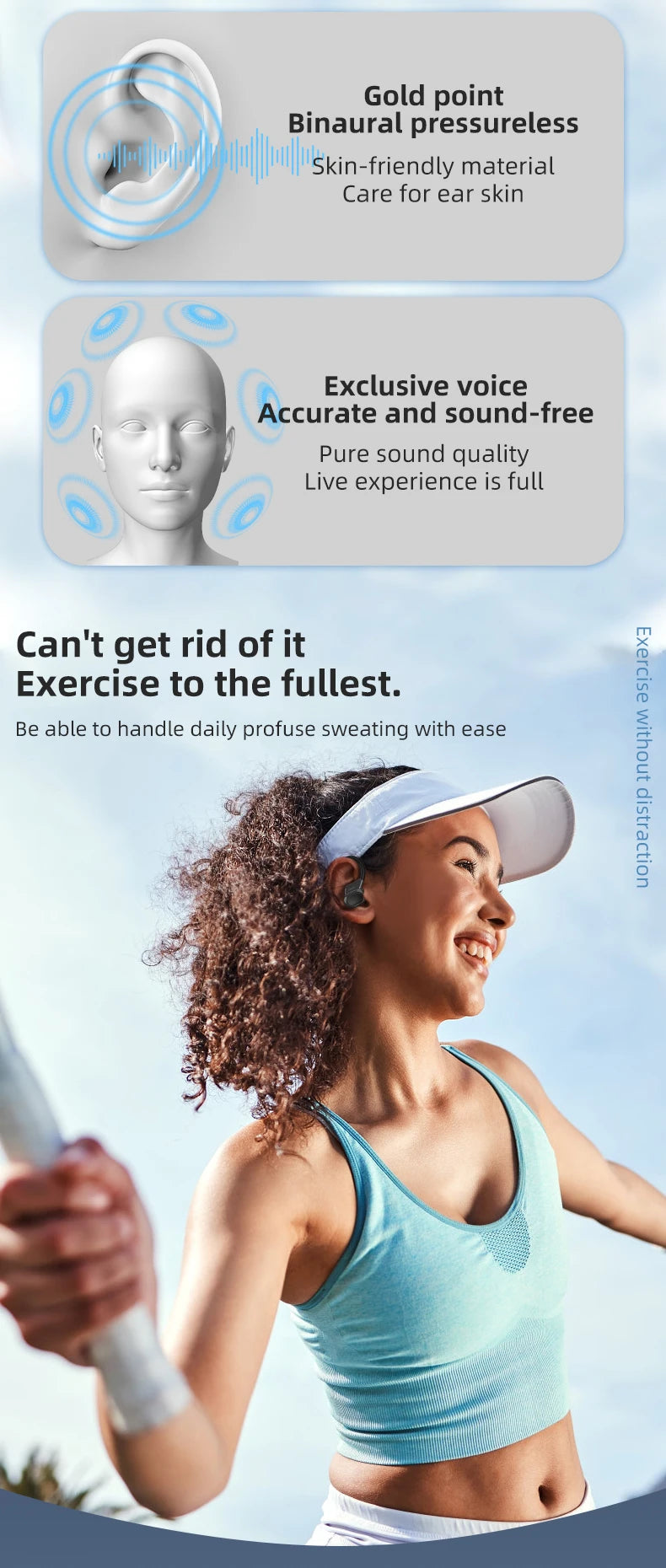 Otemkay SP16 Auricolari Wireless Sportivi Con Ganci Per Orecchie, Audio Dinamico, Microfono Integrato, Ideali Per Corsa