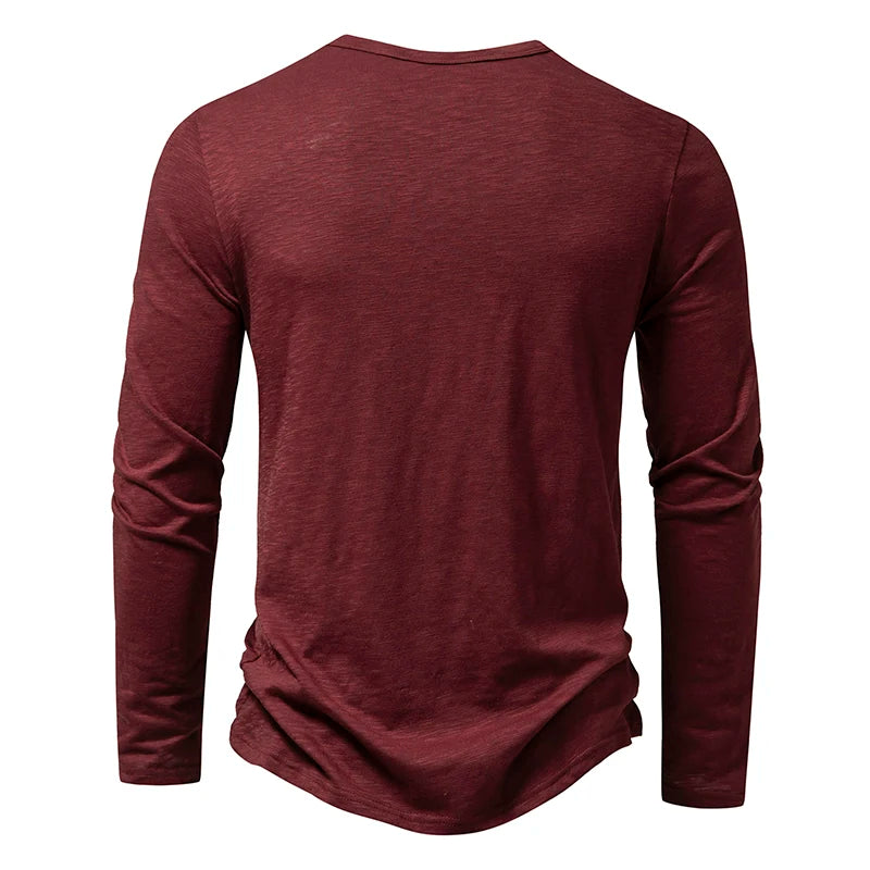 T Shirt Henley In Cotone Da Uomo Maniche Lunghe Con Colletto A Bottoni Casual Streetwear Traspirante