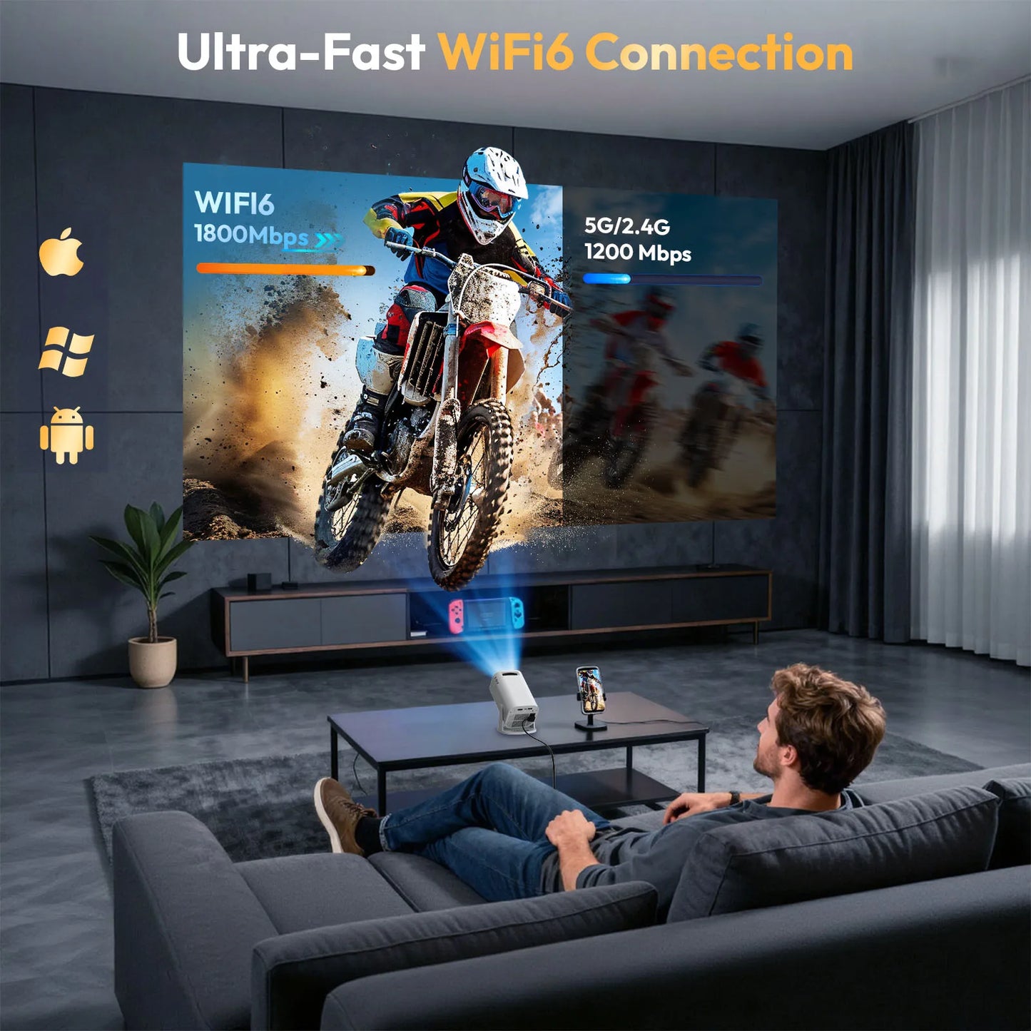 XGODY Gimbal 3 Pro Proiettore Android 4K WiFi6 Mini Beamer 300 ANSI Dual WiFi BT5.4 1280x720 Home Theater Portatile