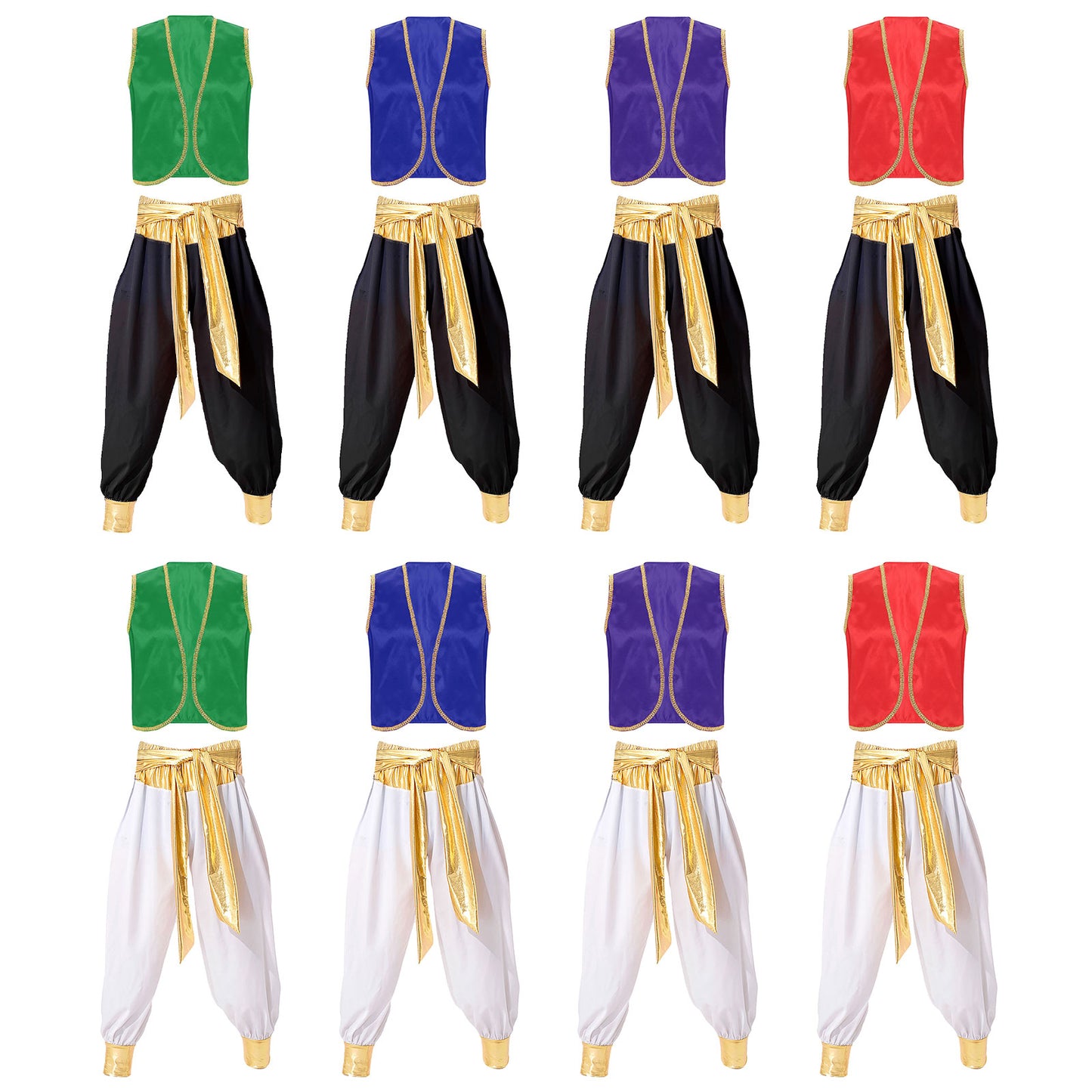 Costume Fantasy Myth Prince Aladin per adulti Gilet senza maniche e pantaloni Abito da palcoscenico per feste a tema Halloween Cosplay