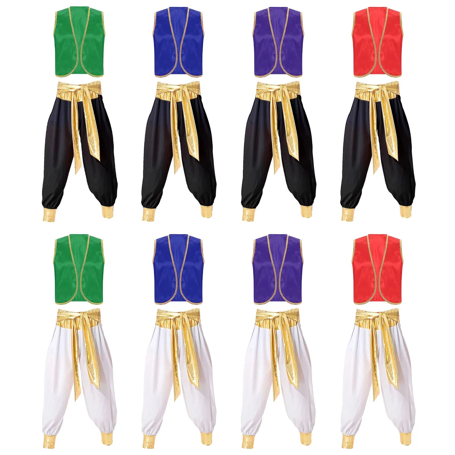 Costume Fantasy Myth Prince Aladin per adulti Gilet senza maniche e pantaloni Abito da palcoscenico per feste a tema Halloween Cosplay