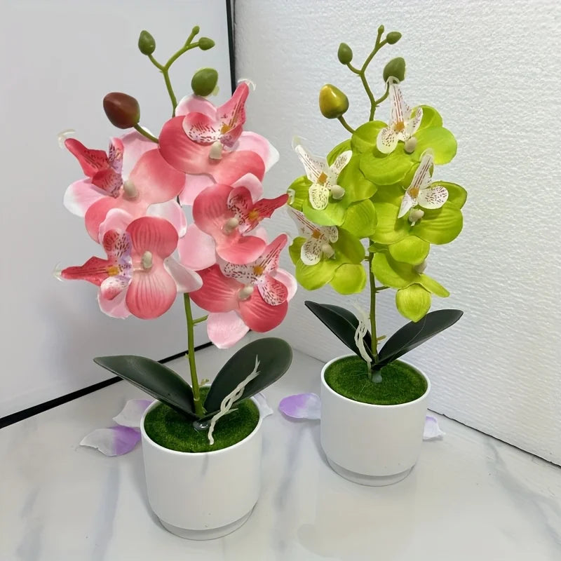 Orchidee Artificiali Con Vaso Bianco Pianta Finta Seta Decorazione Domestica Fiori Finti