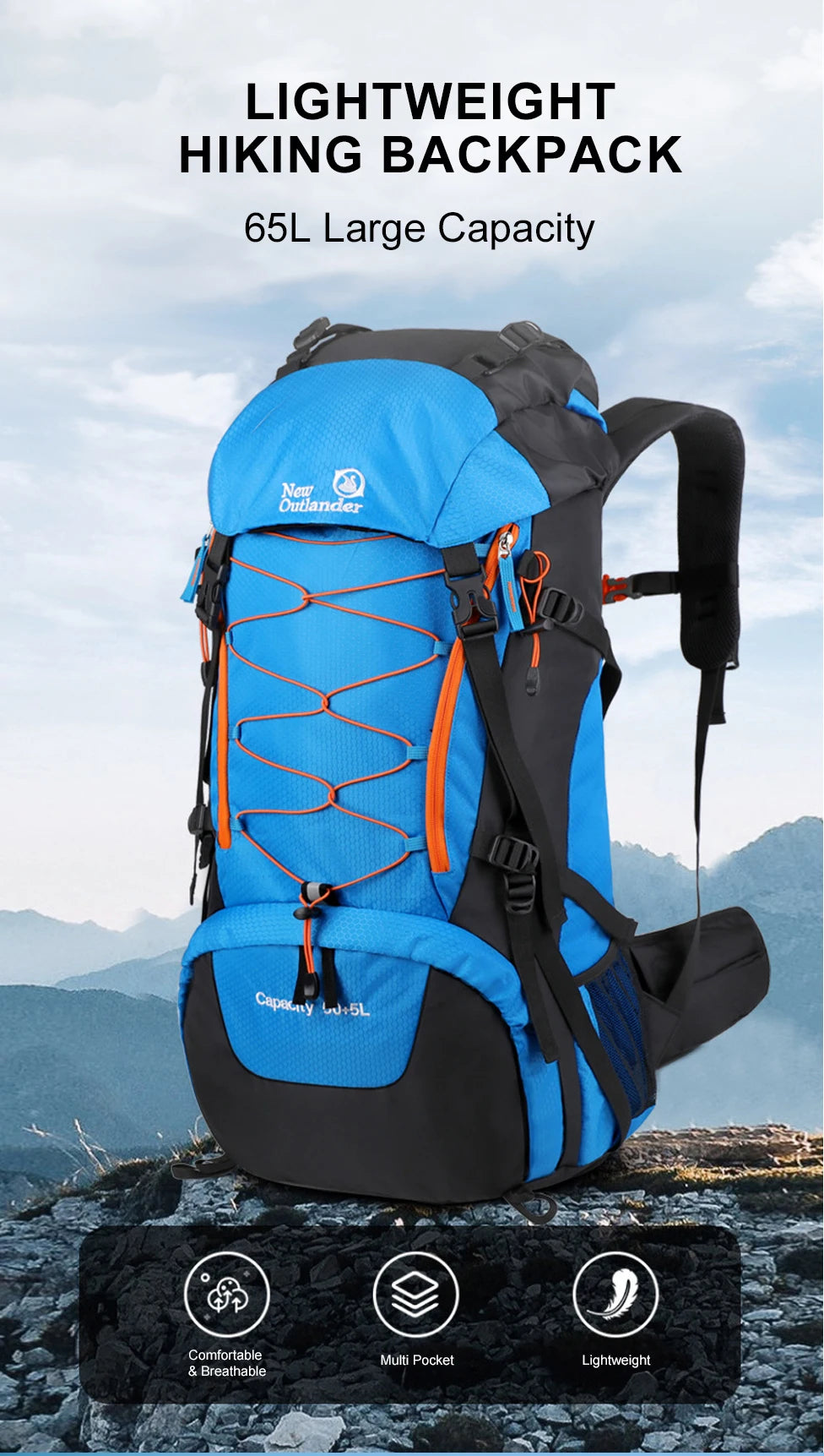 Zaino Trekking Impermeabile WESTTUNE 65 Litri Campeggio Outdoor Capacità Massima