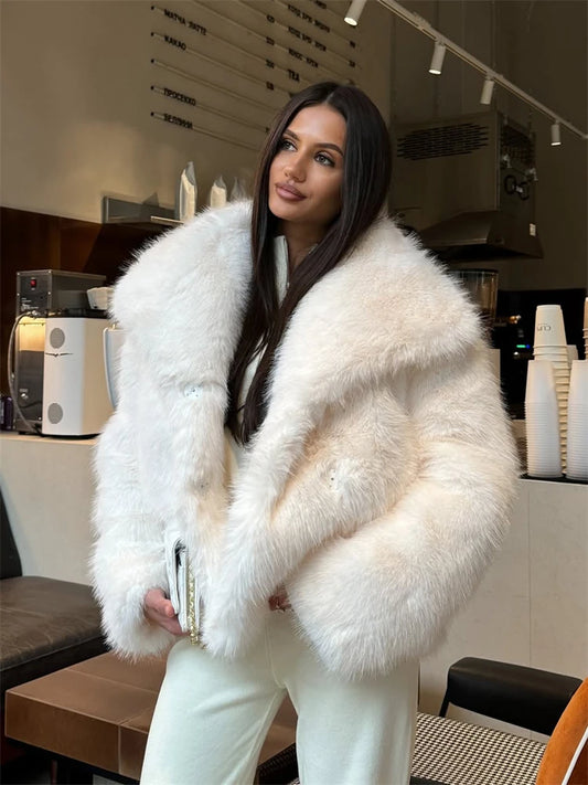 Taruxy Cappotto Donna Pelliccia Sintetica Risvolto Lusso Gradiente Ritagliato Inverno Capispalla Morbido