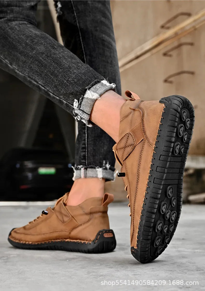 Scarpe Casual Da Uomo In Pelle Cucita A Mano Antiscivolo Con Fondo Grande E Fibbia Centrale