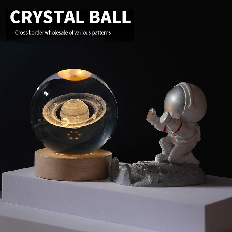 Lampada a Sfera di Cristallo 3D Con Proiezioni Galassia Luce Notturna USB Atmosfera Accogliente Regalo Creativo