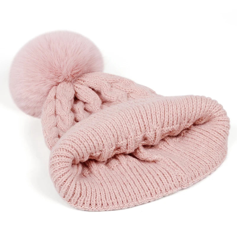 Set Cappello Invernale Donna Sciarpa Guanti Con Pompon Pelo Lavorato A Maglia Per Ragazze Adolescenti