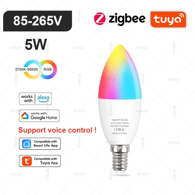 Lampadina LED Intelligente E27 E14 GU10 con WiFi Zigbee Bluetooth Dimerabile RGB 2700K a 6500K Compatibile Alexa e Google