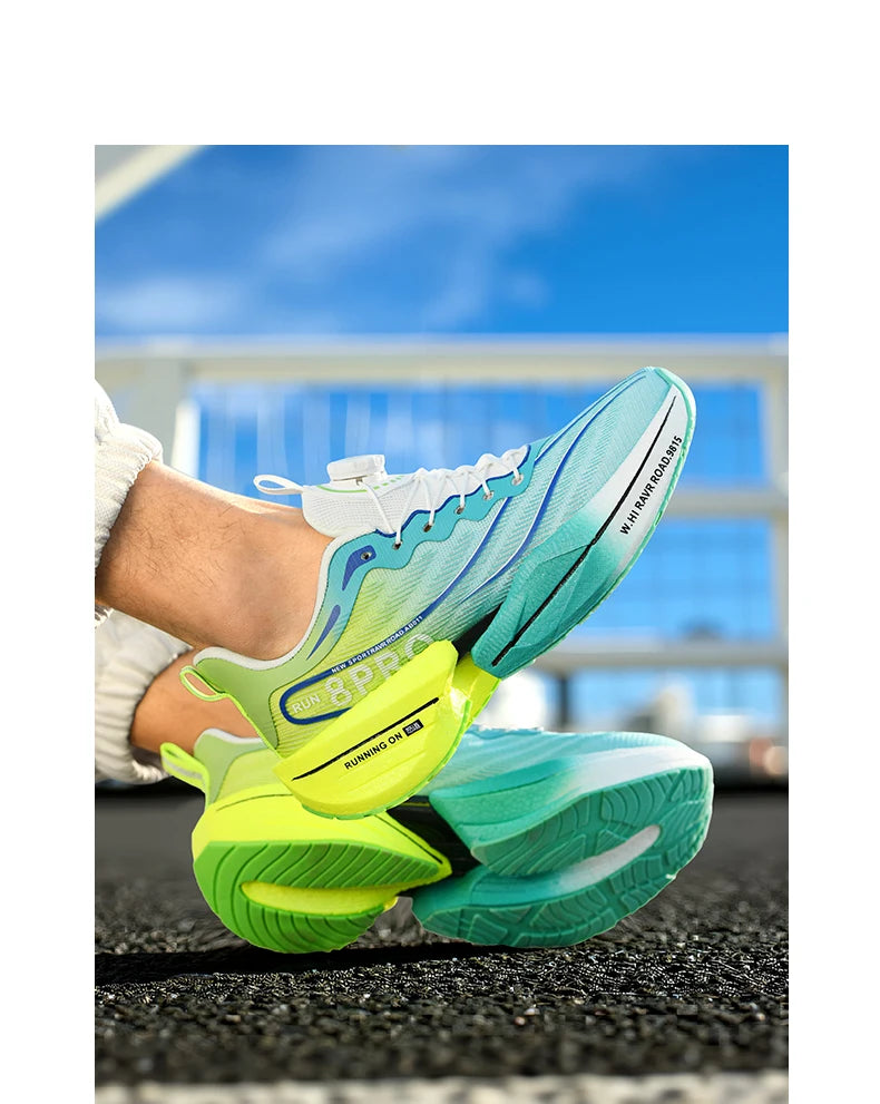 Scarpe sportive da uomo Scarpe da corsa da maratona con piastra in carbonio con palmo pieno Scarpe da tennis da coppia leggere e traspiranti in mesh Scarpe da allenamento