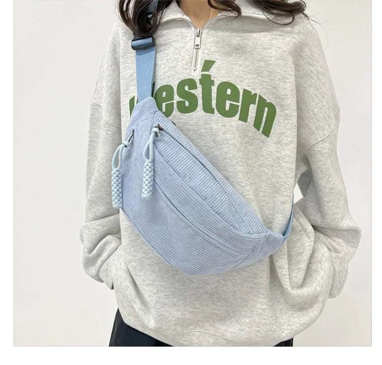 Marsupio Da Donna In Velluto A Coste Grande Capacità Borsa Da Petto Stile Street Tracolla E Cintura Casuale