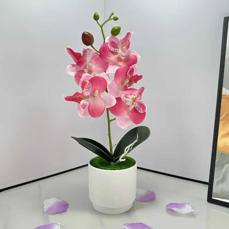 Orchidee Artificiali Con Vaso Bianco Pianta Finta Seta Decorazione Domestica Fiori Finti