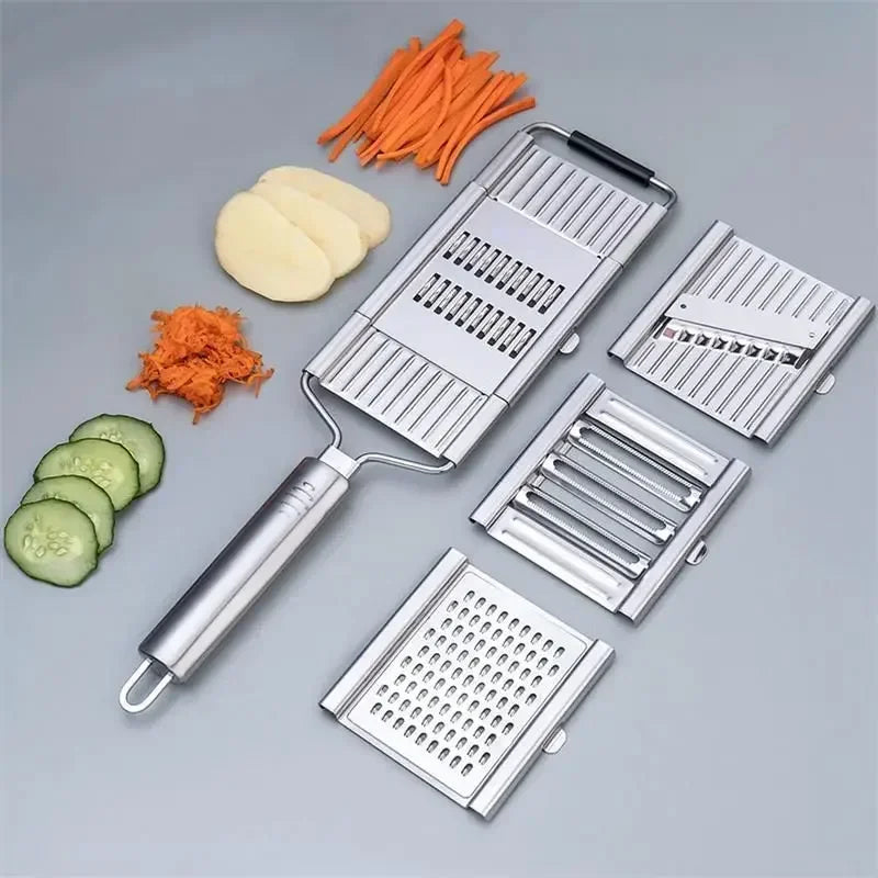 Affettatrice per verdure 4 in1 Trituratore in acciaio inossidabile Affettatrice per verdure multiuso Set di tagli Grattugia manuale per frutta, carota e patate
