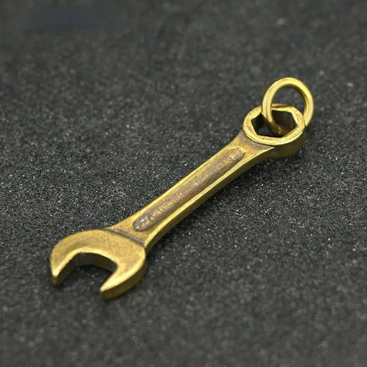 Portachiavi con Chiave Inglese Ottone Massiccio Vintage Mini Ciondolo In Rame Puro Fatto A Mano Per Auto Moto
