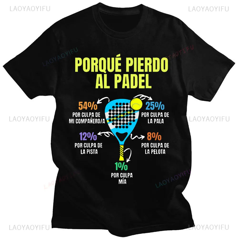 Maglietta Uomo Divertente Perdere A Padel Con Grafica Skull Anime In Cotone Traspirante Premium Estate