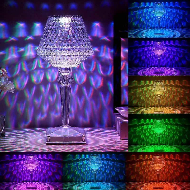 Lampada da Tavolo LED con Diamanti Proiezione di Cristalli Protezione Occhi USB Touch Lettura Luce Notturna