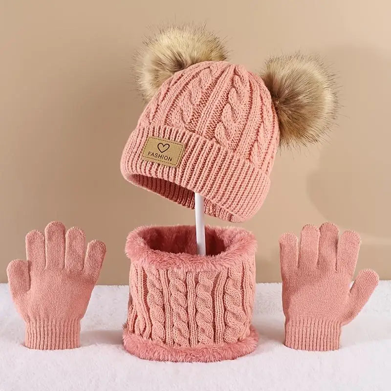 Infinity Set Invernale Per Bambini Berretto Sciarpa Guanti Pom Pom Caldo 1-10 Anni