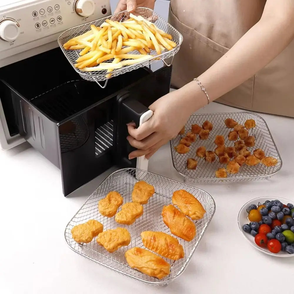 Friggitrice Ad Aria Cremagliera Impilabile Griglia Cestino In Acciaio Inox Antiaderente Per Air Fryer Vassoio