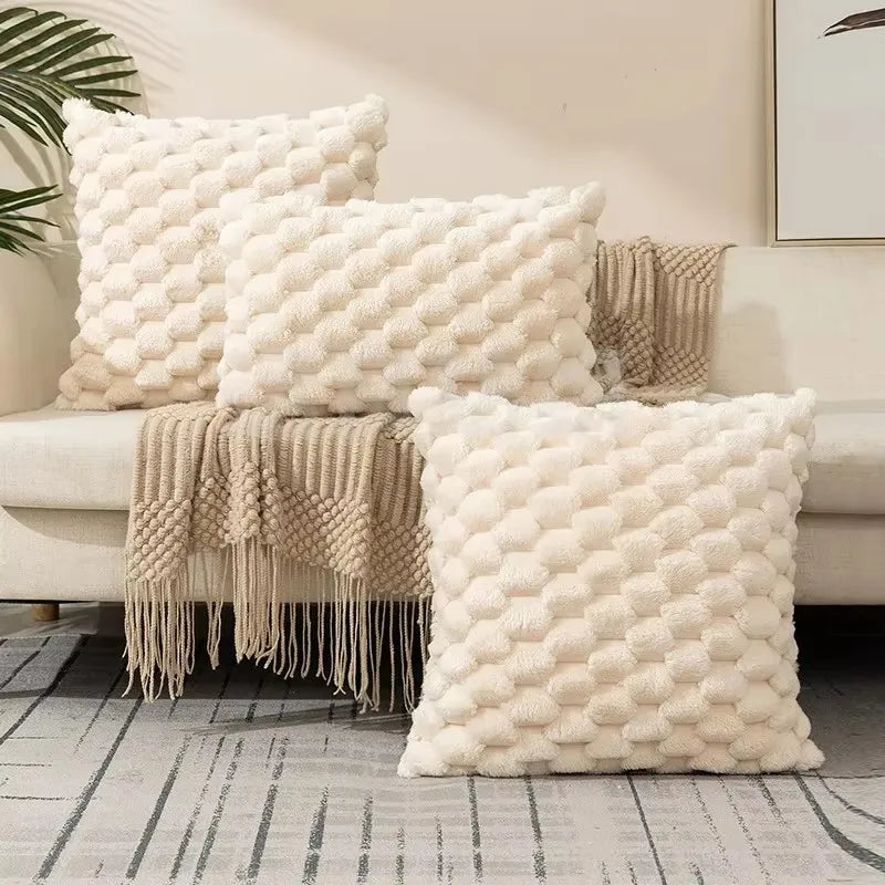 Federa Per Cuscino In Velluto Tinta Unita Con Fiocco Di Neve Intrecciato Confortevole Per Decorazione Divano Soggiorno