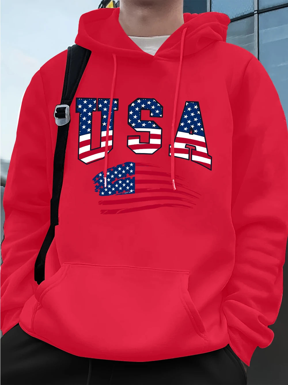 Felpa Con Cappuccio Da Uomo Con Stampa Bandiera USA In Pile Invernale Caldo Oversize Hip Hop Abbigliamento Sportivo
