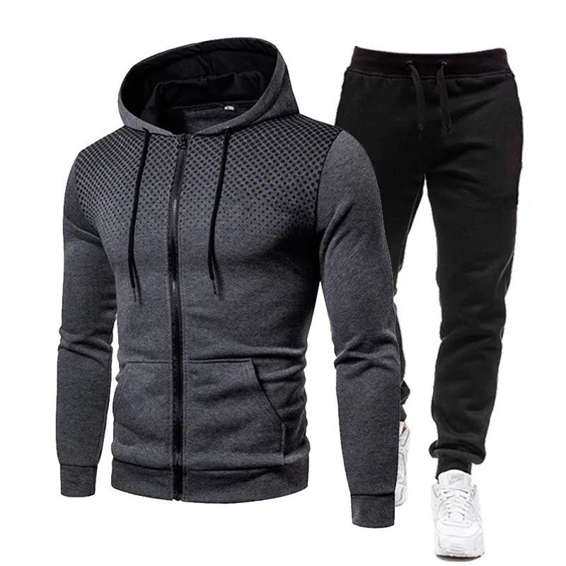 Tuta Da Uomo Set Abbigliamento Sportivo Con Cappuccio Cerniera Felpa Pantaloni Da Corsa Per Allenamento