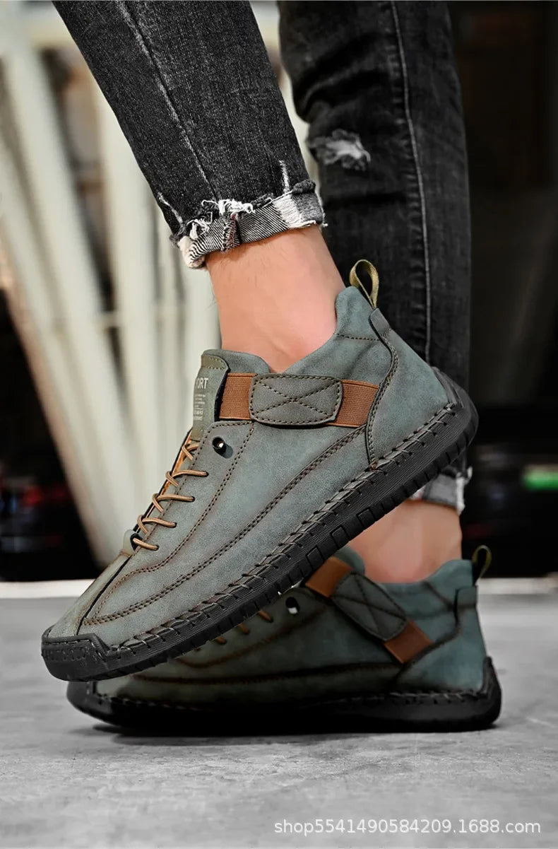 Scarpe Casual Da Uomo In Pelle Cucita A Mano Antiscivolo Con Fondo Grande E Fibbia Centrale
