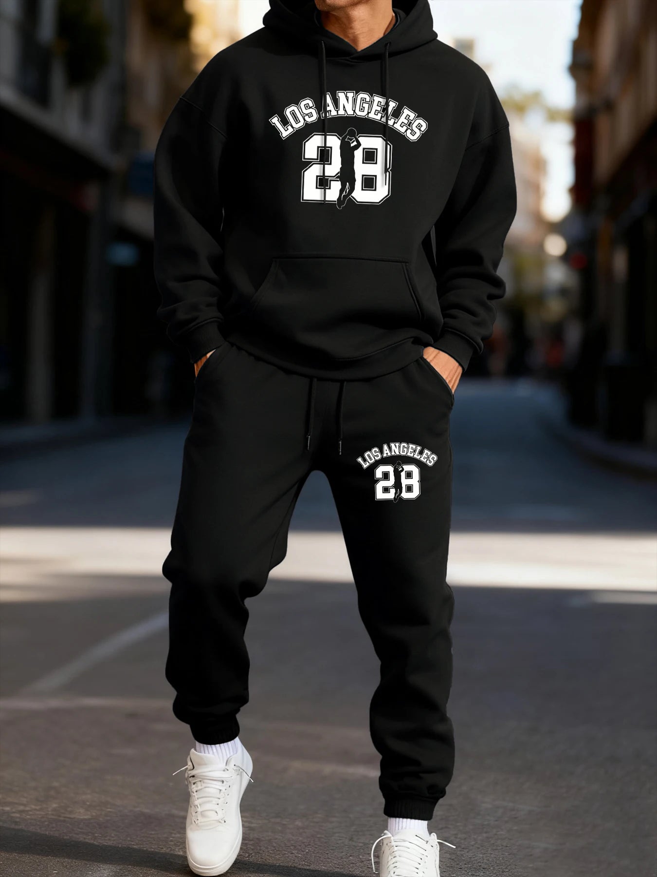 Los Angeges Numero 28 Felpa Con Cappuccio Da Uomo Stampata Set Sportivo Invernale Due Pezzi Pantaloni Comodi Da Coppia