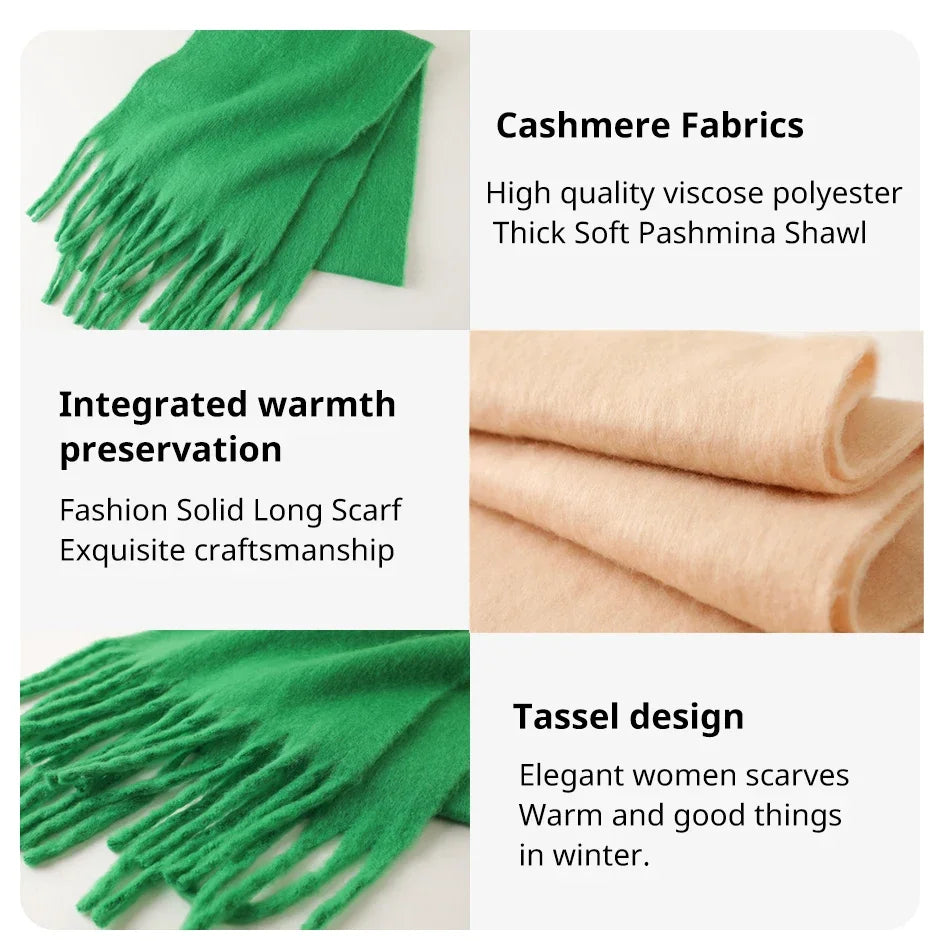 Sciarpa Invernale Per Donna Cashmere Caldo Pashmina Morbida Grande Scialle Con Nappa Poncho Lungo Echarpe