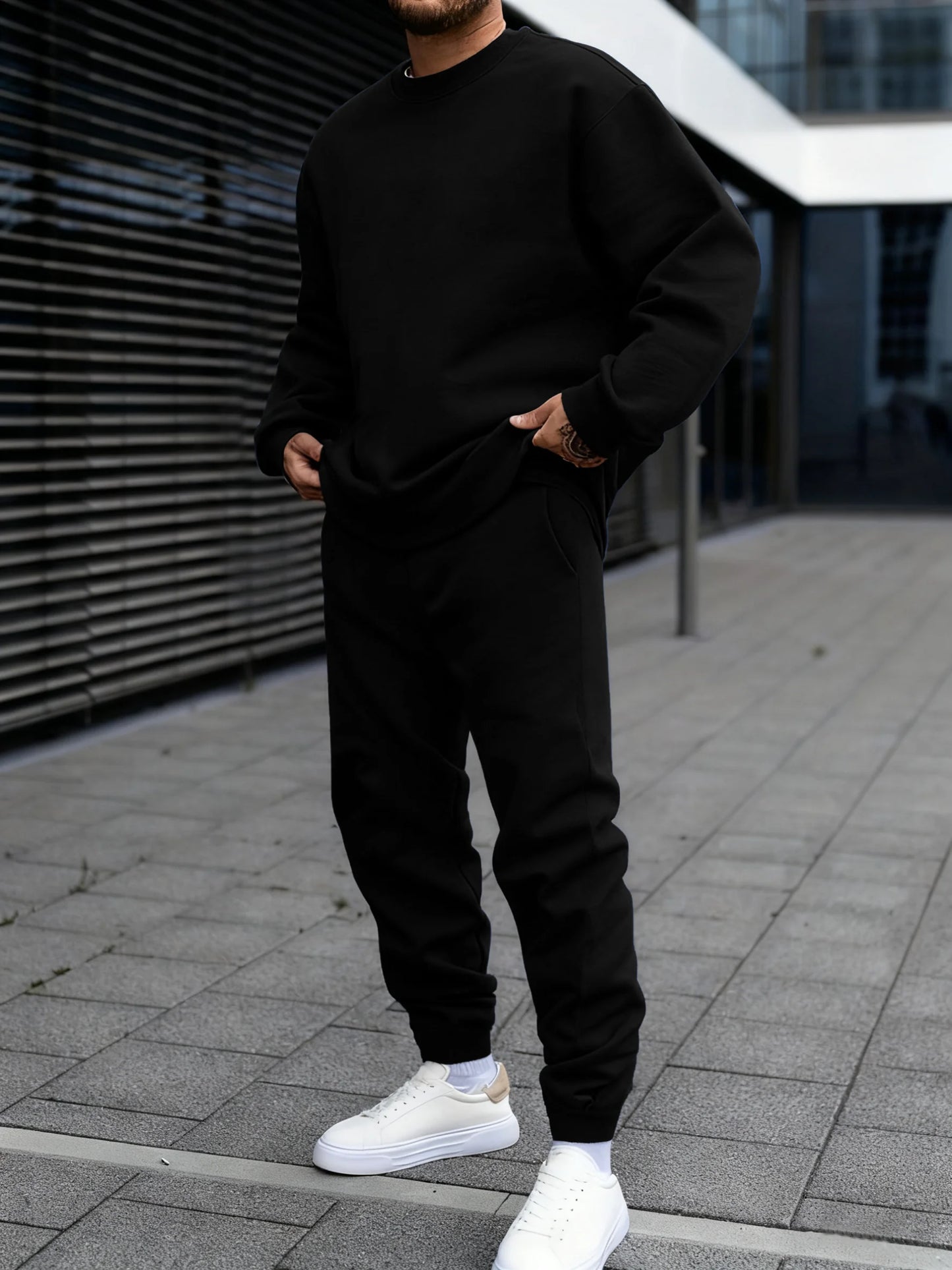 Jogging Solido Nuovo Da Uomo Streetwear All Match Felpa Con Cappuccio Pantaloni Sportivi In Pile Abiti Larghi Autunno