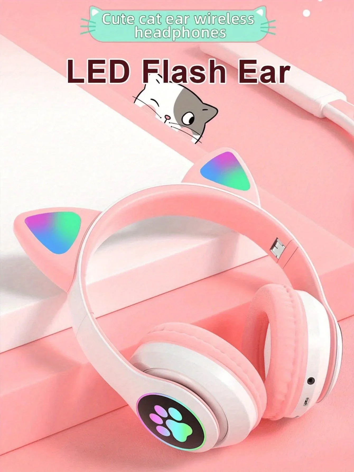 Cuffie Wireless Per Gatti Con Orecchie Di Gatto RGB Microfono Cancellazione Del Rumore Musica Stereo Regalo Ideale